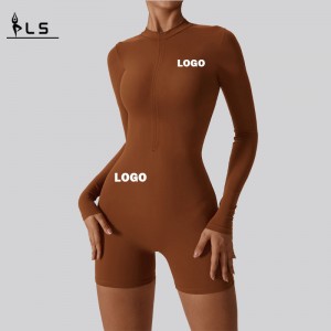 Sc10610 фитнес дрехи Zip top йога комплект активно облекло едно парчета безпроблемни жени йога комплекти боди костюм