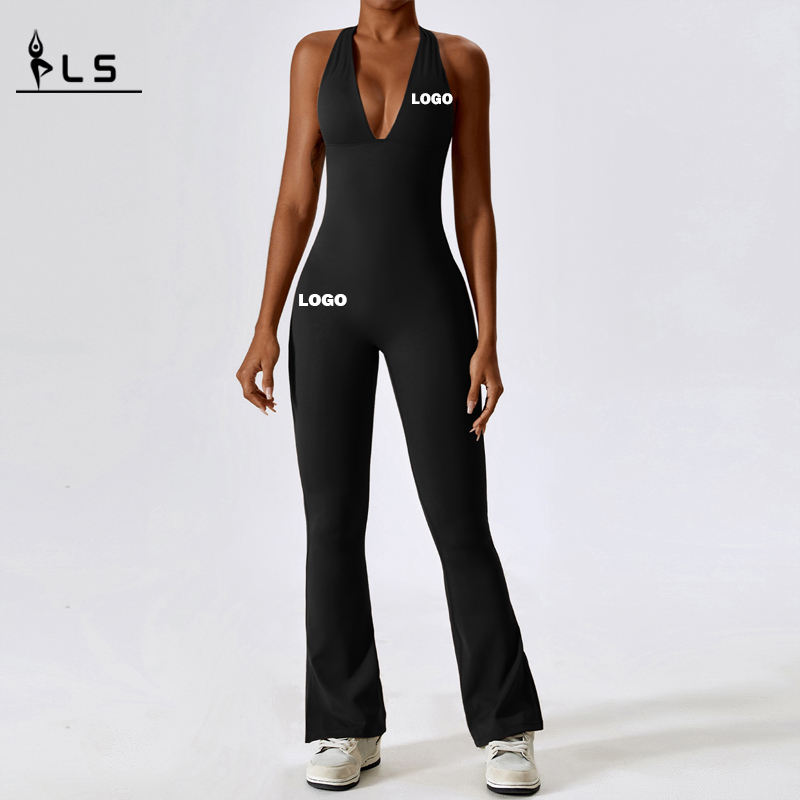 Sc1077 жени v шия без гръб едно парче JUMPSUITs Gym Romper Sexy Spandex Bodycon Bodysuit