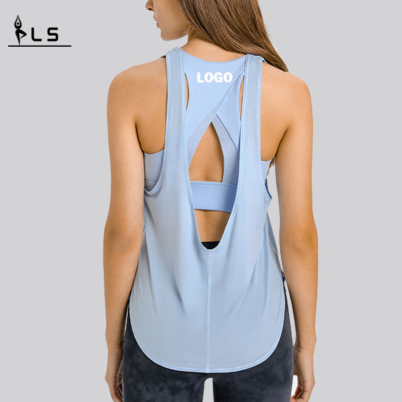 SC102512 Spring Fashion Loose Blouse Hollow Workout Tops Yoga Women \\\\ \'S Tank Top Womens Yoga Tank Top Open Back