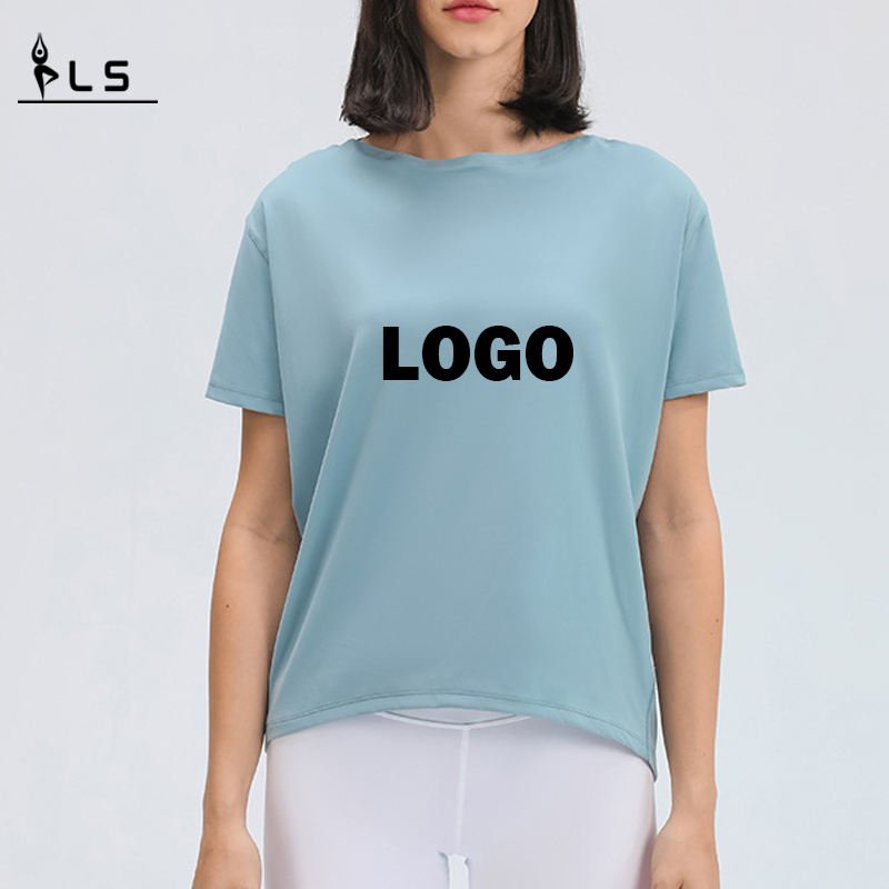 SC10266 Персонализиран лого йога риза изрезка тренировка пуловер йога риза с къс ръкав спортна йога тренировка свободна бърза суха тениска жени