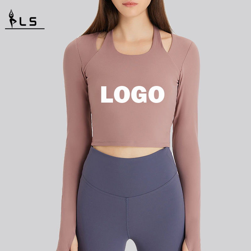 SC10273 Персонализиран лого йога тениски Фитнес, работещ с тениски с тениски с кръгли деколтета Жена с дълъг ръкав спортна риза за жени