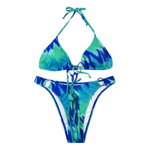 HALTER HOOP CROSS Strap Teal от две части бански костюм