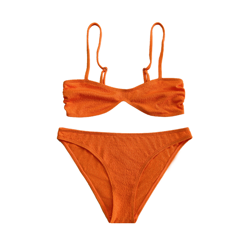Оранжева разрошена тъкан Издърпващ халтер заден закопчав бански костюм