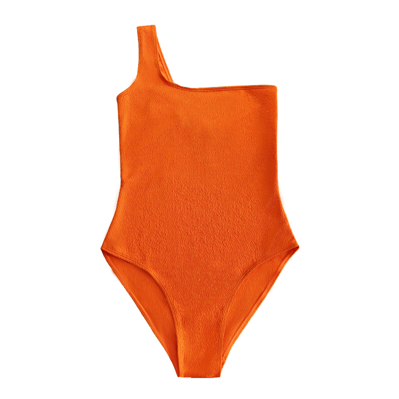 Оранжева разрошена тъкан с едно рамо секси бански костюм