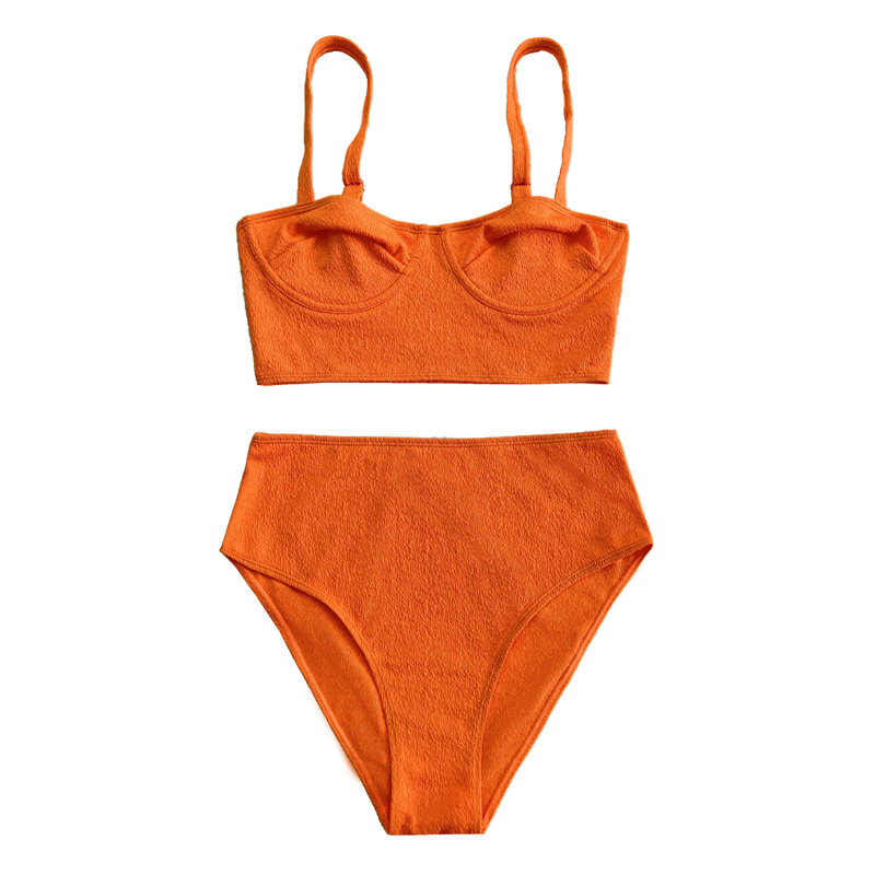 Оранжев разрошен тъкан широк буст линия с разделителна линия на разцепената костюма