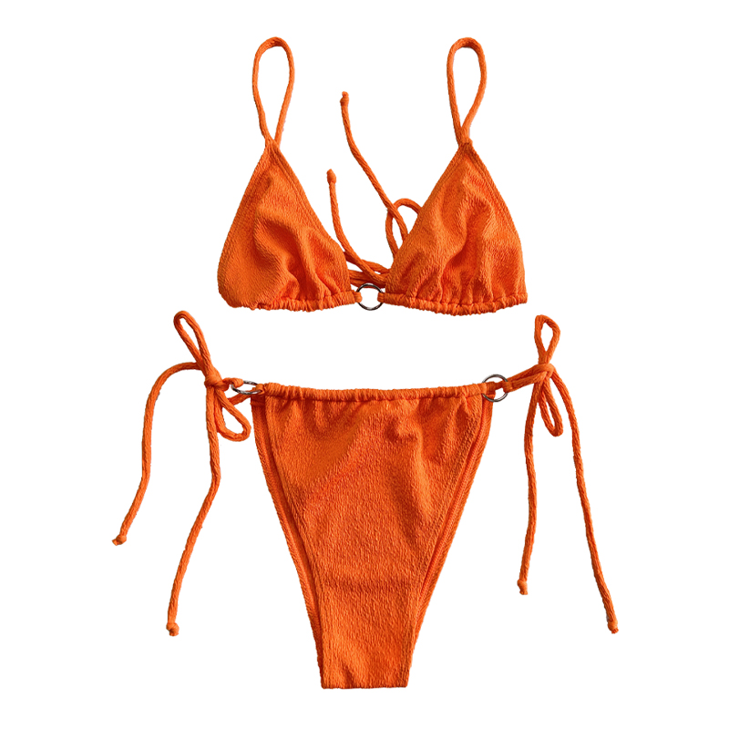 Оранжева разрошена тъканна каишка с две части бански костюм